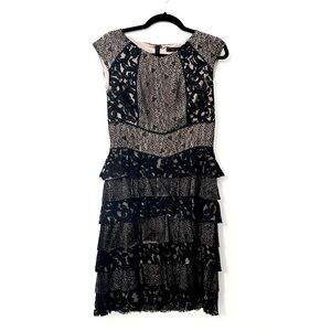 BCBGMaxAzria Black and Cream Tiered Lace Dress